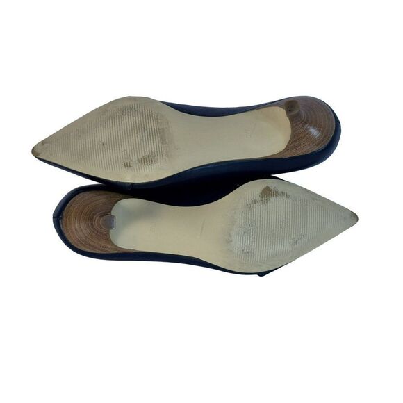 Talbots Indigo Leather Pointed Toe Woodtone Kitten Heel Pippa Vamp Wrap Shoes 6W - Picture 7 of 10
